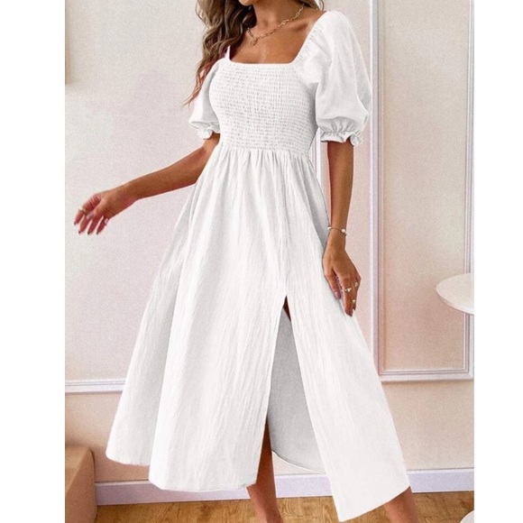 Shirred split hem A line dress - Picture 8 of 15